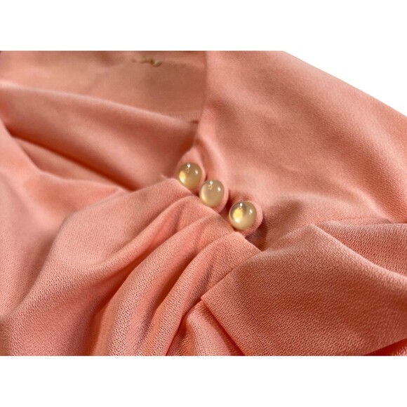 Vintage 80s‎ Peplum Party Dress Peach Pink Short Sleeves Buttons Wedding Retro S - Picture 9 of 14